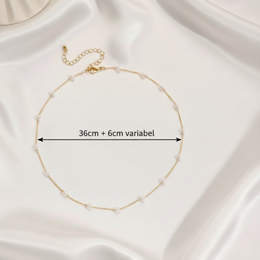 Aurelis Damen Halskette Goldfarbe mit Imitationsperlen Minimalistisch Zart 36+6cm