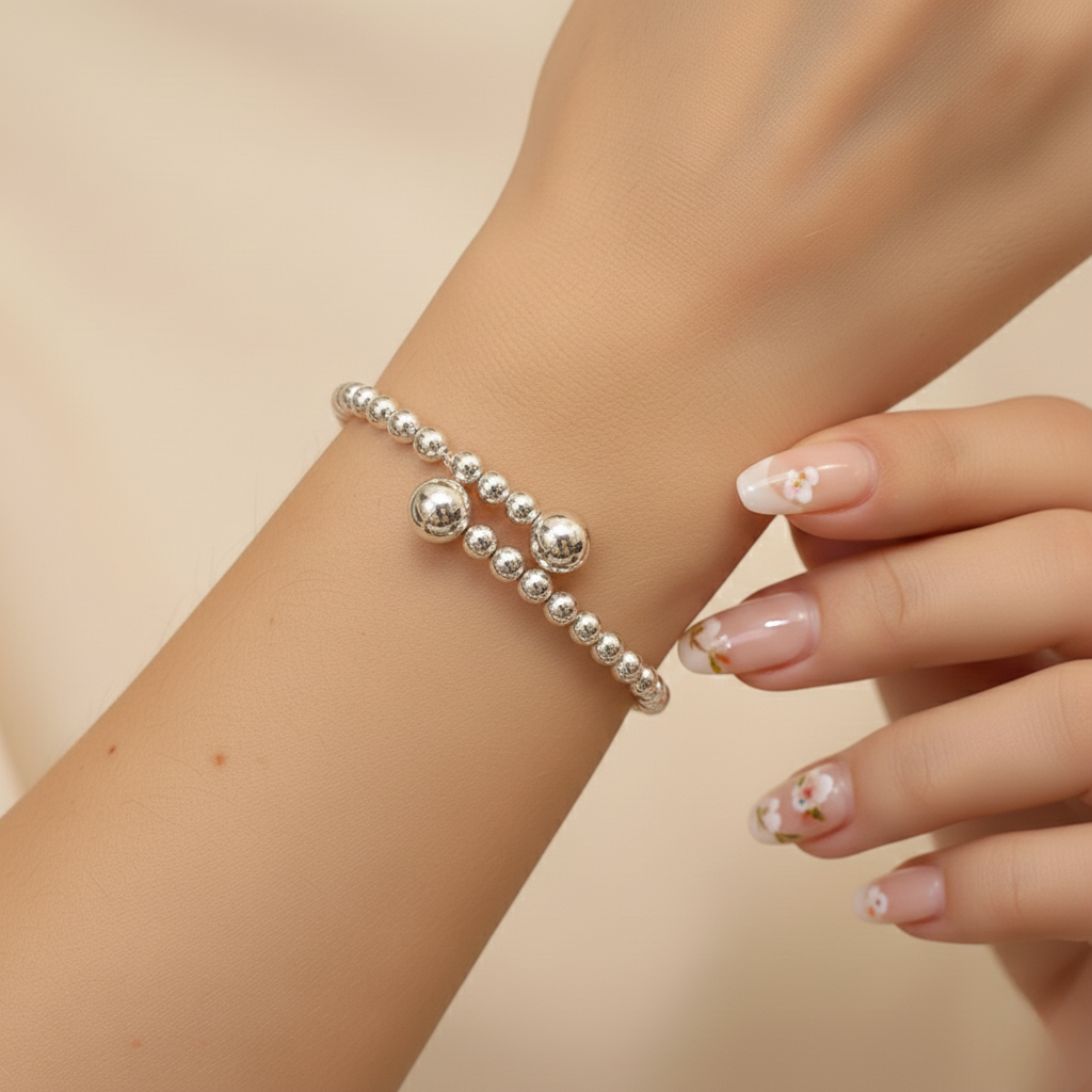 Aurelis Sphere Kugelarmband Silberfarbe Minimalistisch Bead-Bracelet Damen