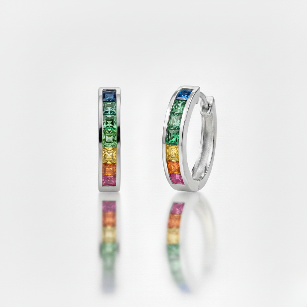 Aurelis Damen Huggie Creolen Goldfarbe Eternity Zirkonia Eckig Kanalbesatz