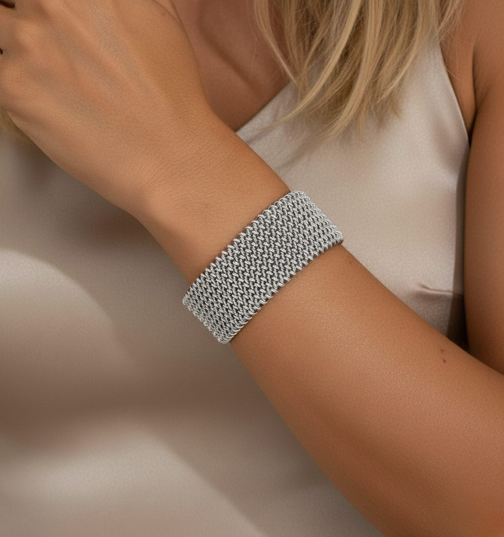 Aurelis Mesh-Armreif Geflochten 22mm Goldfarbe Edelstahl Breit Damen