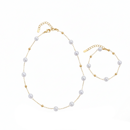 Aurelis Schmuckset Perlenkette & Armband – Elegante Perlen-Optik Goldfarbe für Damen