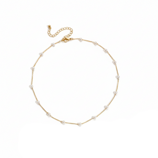 Aurelis Damen Halskette Goldfarbe mit Imitationsperlen Minimalistisch Zart 36+6cm