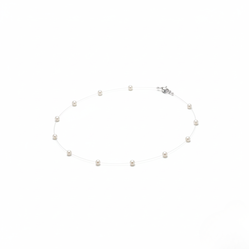 Aurelis Damen Halskette Unsichtbares Band Perlen-Optik Floating Pearl Weiß Choker