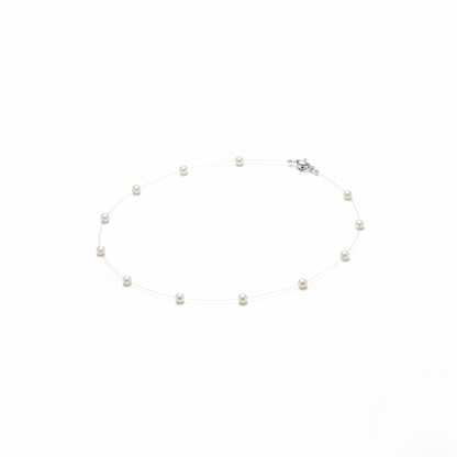 Aurelis Damen Halskette Unsichtbares Band Perlen-Optik Floating Pearl Weiß Choker