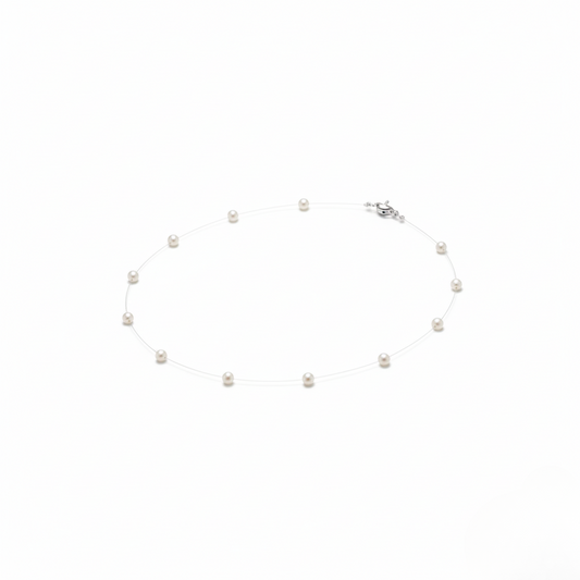 Aurelis Damen Halskette Unsichtbares Band Perlen-Optik Floating Pearl Weiß Choker