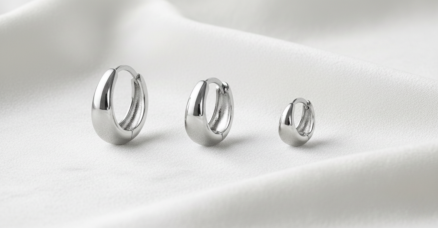 Aurelis Goldfarbe Creolen Set 3 Paar bauchige Chunky Hoops verschiedene Größen Damen