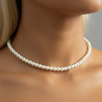 Aurelis Klassische Perlen Choker Halskette Weiß Goldfarbe Damen Acrylperlen Kette Verstellbar