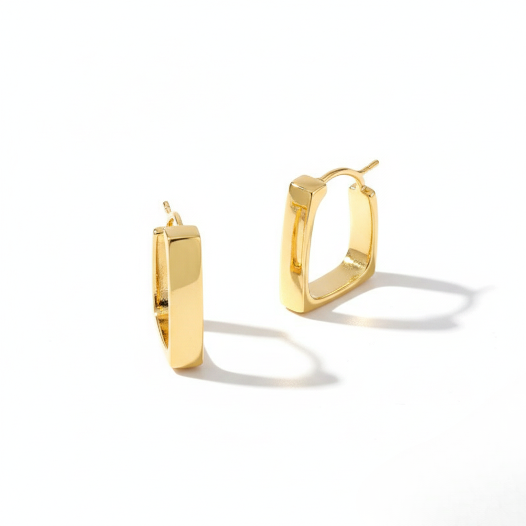 Geometrische Creolen Rechteckig in Goldfarbe Minimalistische Eckige Ohrringe Damen
