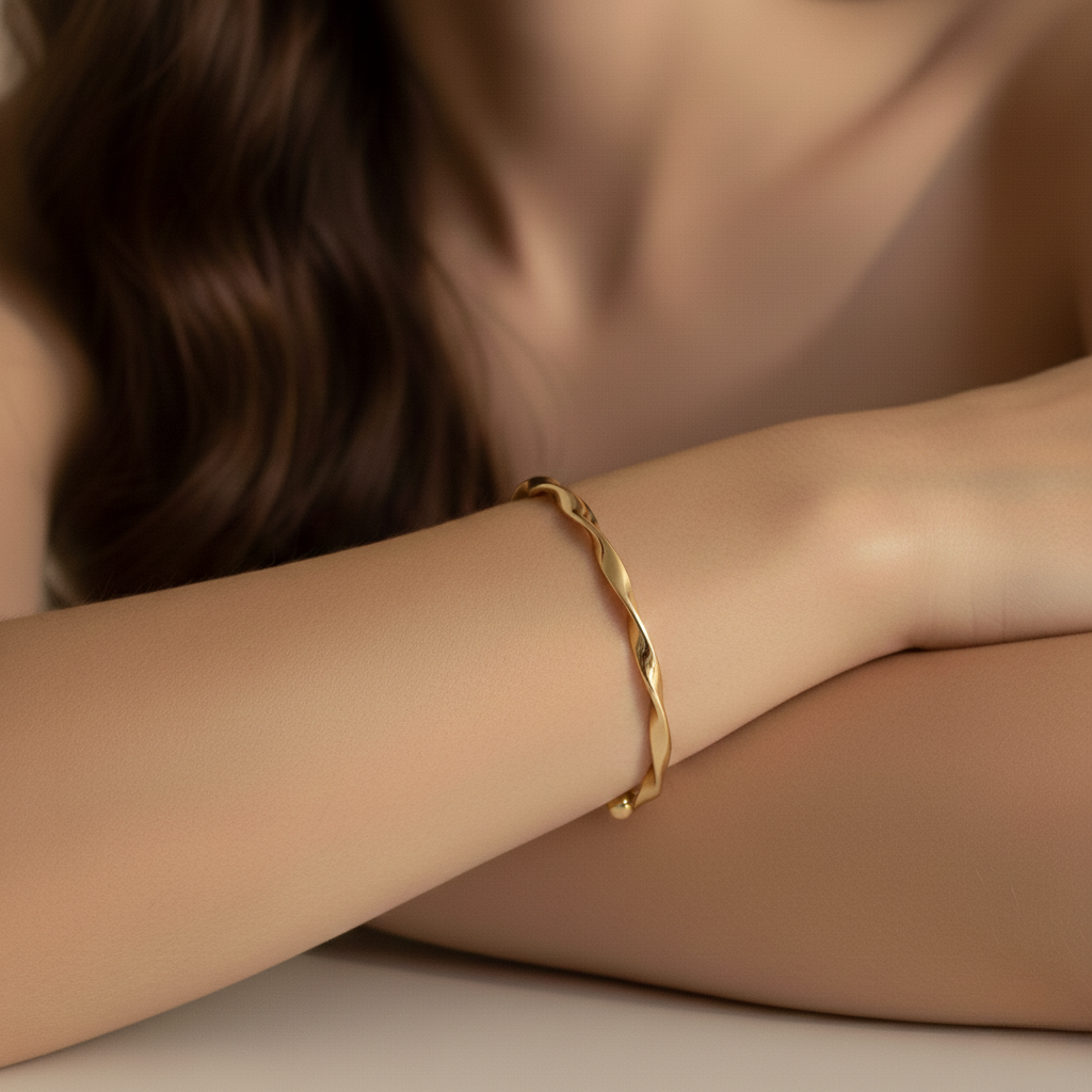 Aurelis Damen Armreif Gedreht Minimalistisch Twist Armspange Offen Verstellbar Goldfarbe