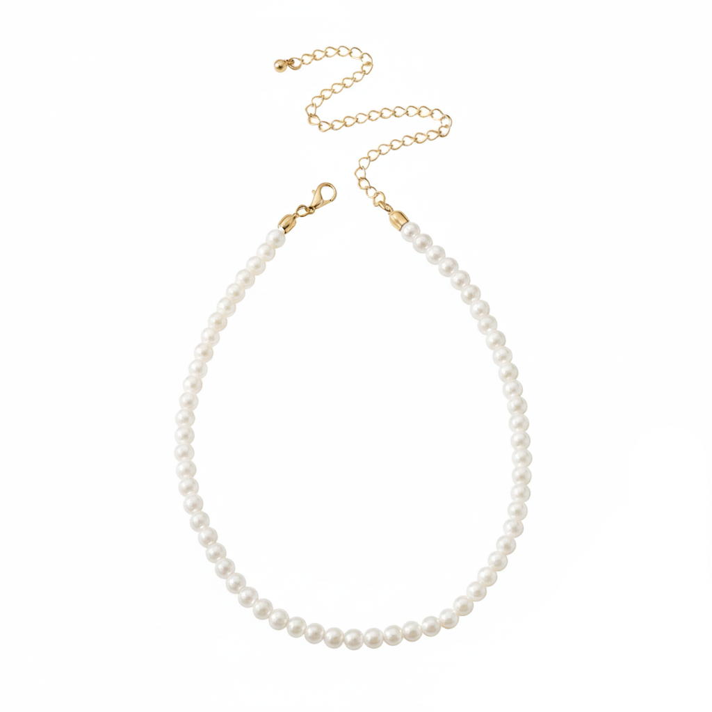 Aurelis Klassische Perlen Choker Halskette Weiß Goldfarbe Damen Acrylperlen Kette Verstellbar