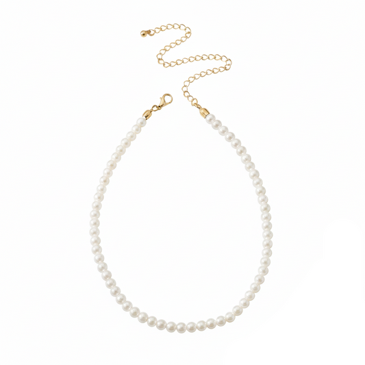 Aurelis Klassische Perlen Choker Halskette Weiß Goldfarbe Damen Acrylperlen Kette Verstellbar