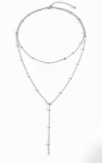 Aurelis Damen Halskette Y-Form zweireihig Goldfarb Boho Layering Kügelchen 35cm