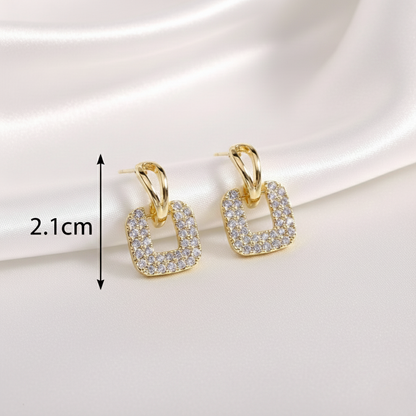 Goldfarbe Ohrringe quadratisch Geometrische Glieder-Optik mit Strass Damen