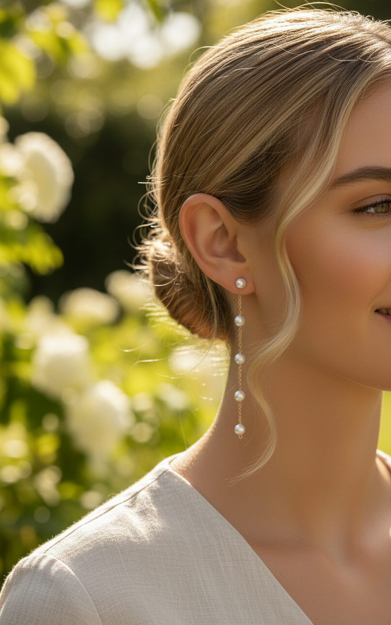 Aurelis Damen Hängeohrringe Lange Perlen-Optik Goldfarbe Hochzeit Drop Earrings 8.5cm