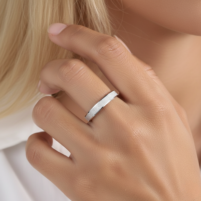 Frosted Bandring 4mm Silberfarbe Mattiert Sandmatt Edelstahl-Optik Damen