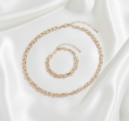 Aurelis Schmuckset Halskette & Armband Blatt-Design mit Strass Besatz Damen Set