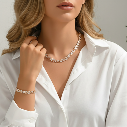 Aurelis Schmuckset Halskette & Armband Blatt-Design mit Strass Besatz Damen Set