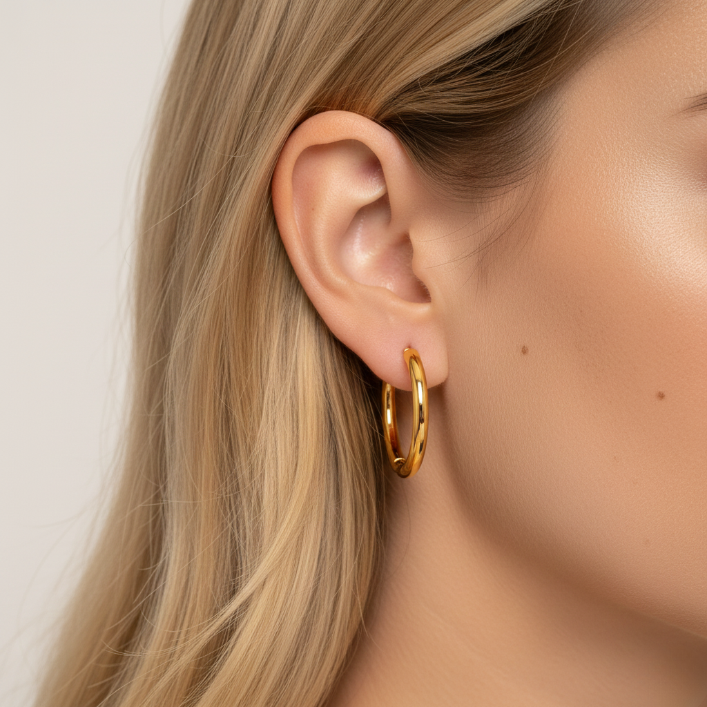 Aurelis Essential Creolen 25mm Goldfarbe Edelstahl 316 Wasserfest