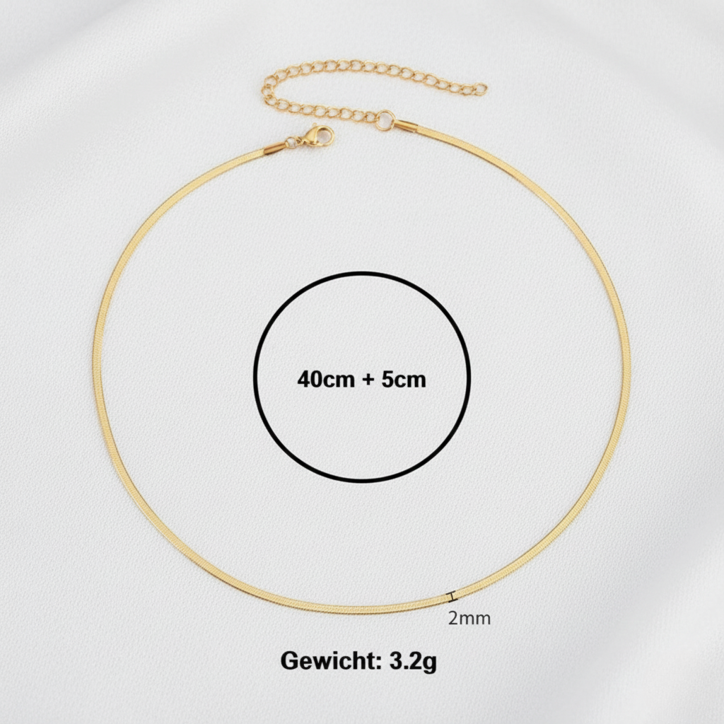 Aurelis Damen Halskette flache Schlangenkette Goldfarbe Herringbone Snake Chain variabel