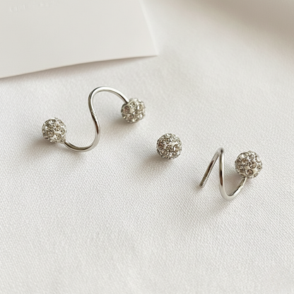 Aurelis Damen Spiral-Ohrstecker Silberfarbe Kristall Kugeln Double Look Twister Paar