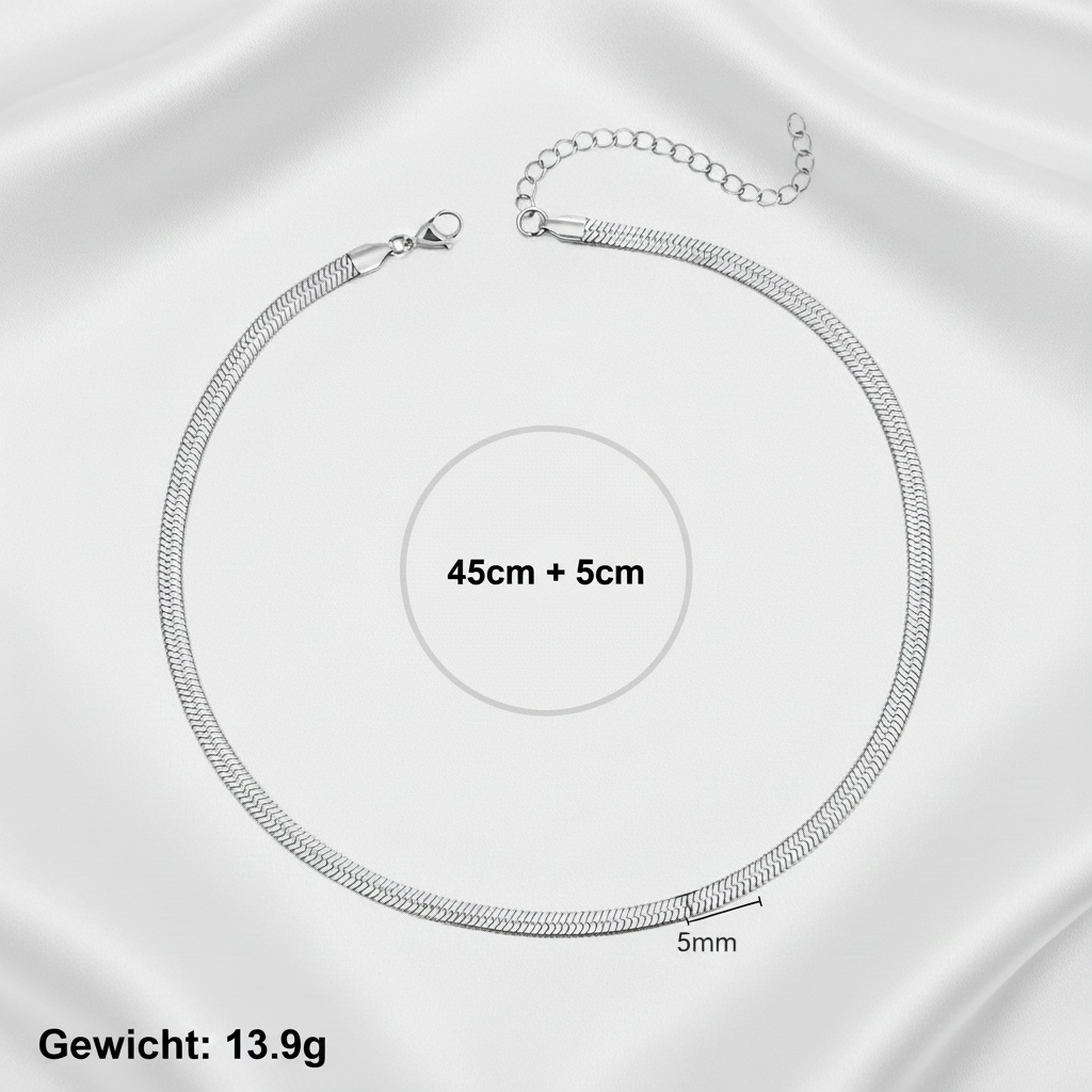 Aurelis Damen Halskette flache Schlangenkette Goldfarbe Herringbone Snake Chain variabel