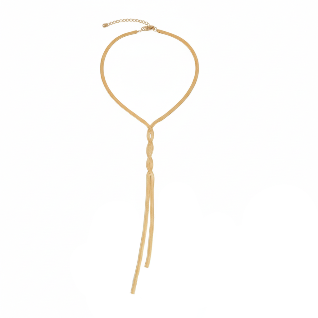 Aurelis Damen Y-Halskette flache Schlangenkette Goldfarbe Lariat-Design Elegant
