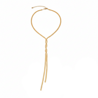 Aurelis Damen Y-Halskette flache Schlangenkette Goldfarbe Lariat-Design Elegant