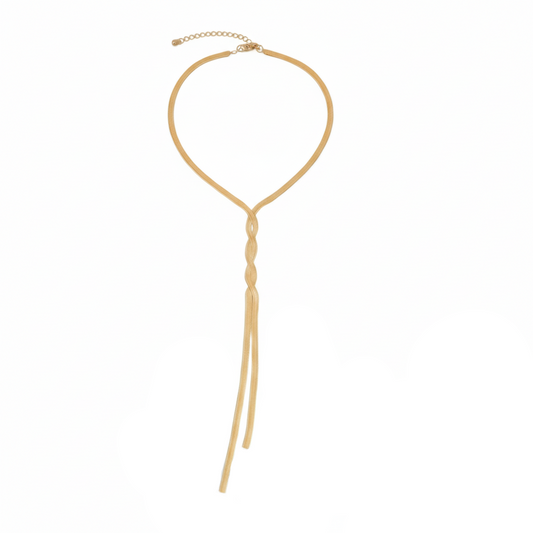 Aurelis Damen Y-Halskette flache Schlangenkette Goldfarbe Lariat-Design Elegant