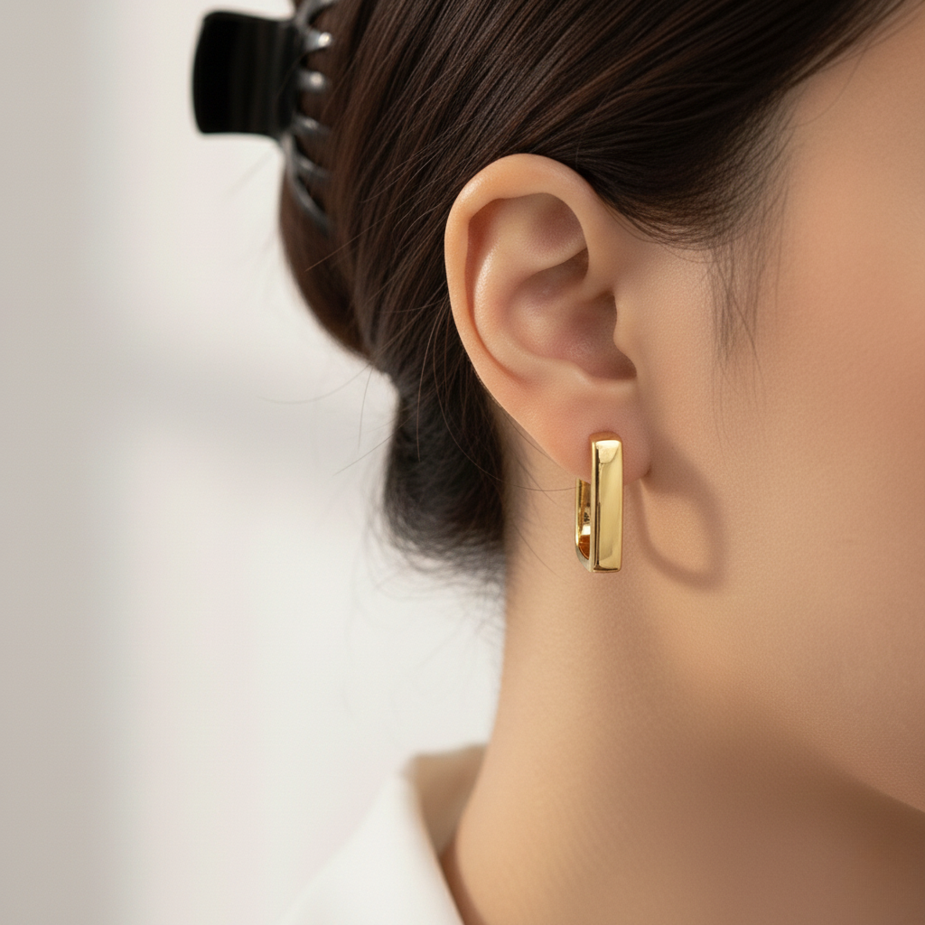 Geometrische Creolen Rechteckig in Goldfarbe Minimalistische Eckige Ohrringe Damen