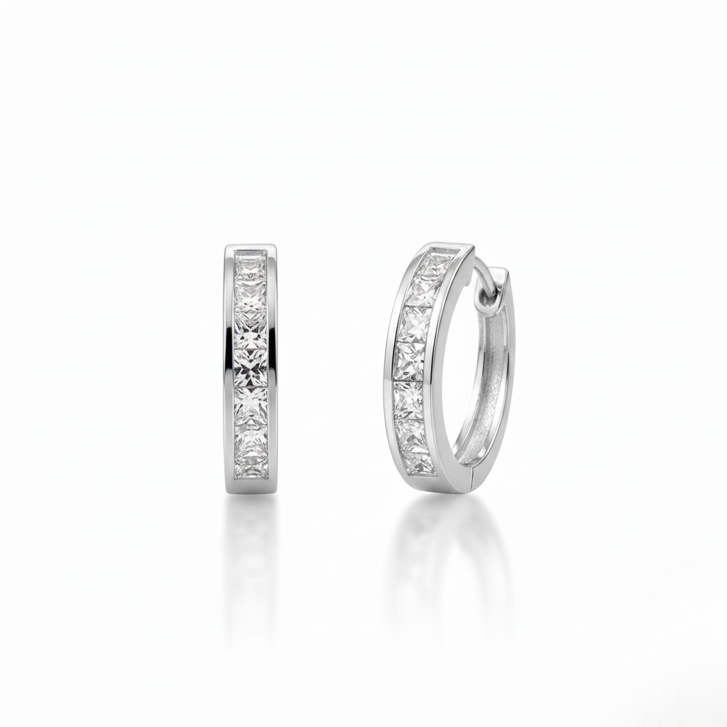 Aurelis Damen Huggie Creolen Goldfarbe Eternity Zirkonia Eckig Kanalbesatz