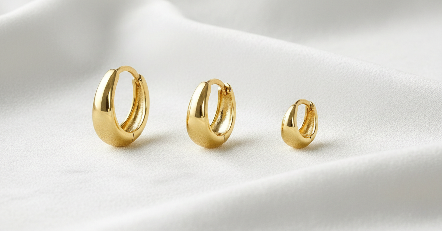 Aurelis Goldfarbe Creolen Set 3 Paar bauchige Chunky Hoops verschiedene Größen Damen