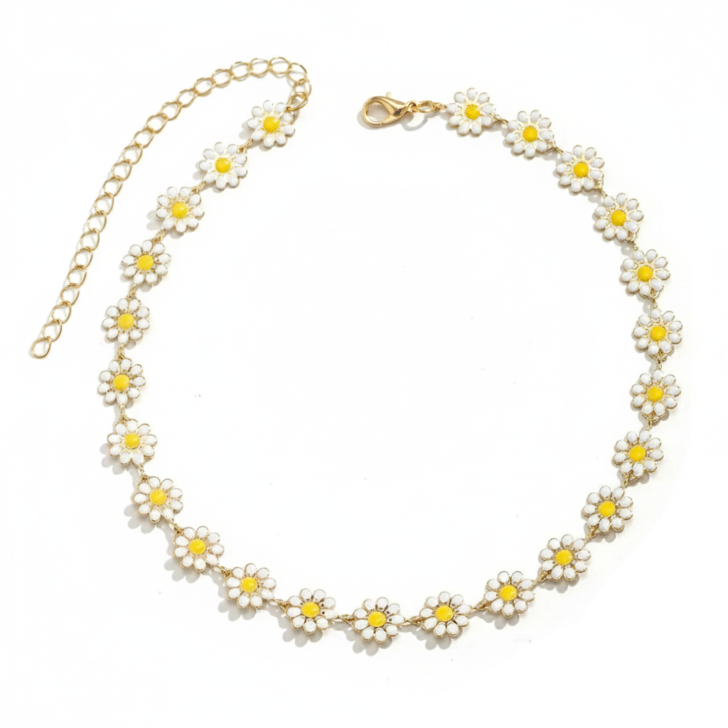 Aurelis Damen Choker Halskette Goldfarbe Gänseblümchen Blumen-Design Y2K 30cm