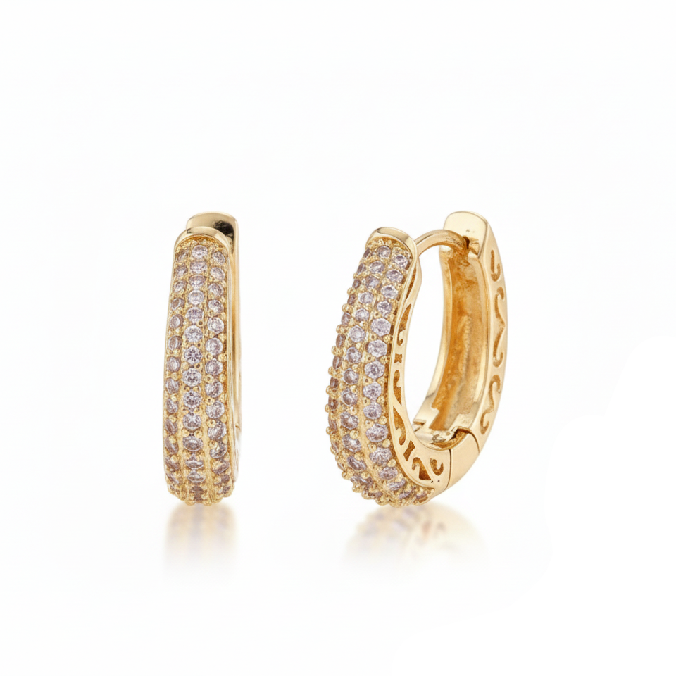 Emma | Glamouröse Creolen Goldfarben Strass Ohrringe Damen Glitzer Elegant