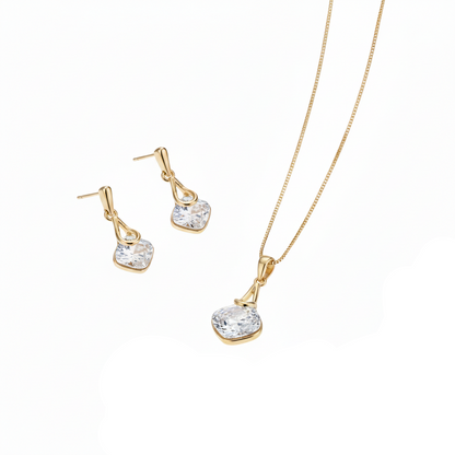 Aurelis Goldfarbe Schmuckset Halskette & Ohrringe mit quadratischen Kristallen Damen