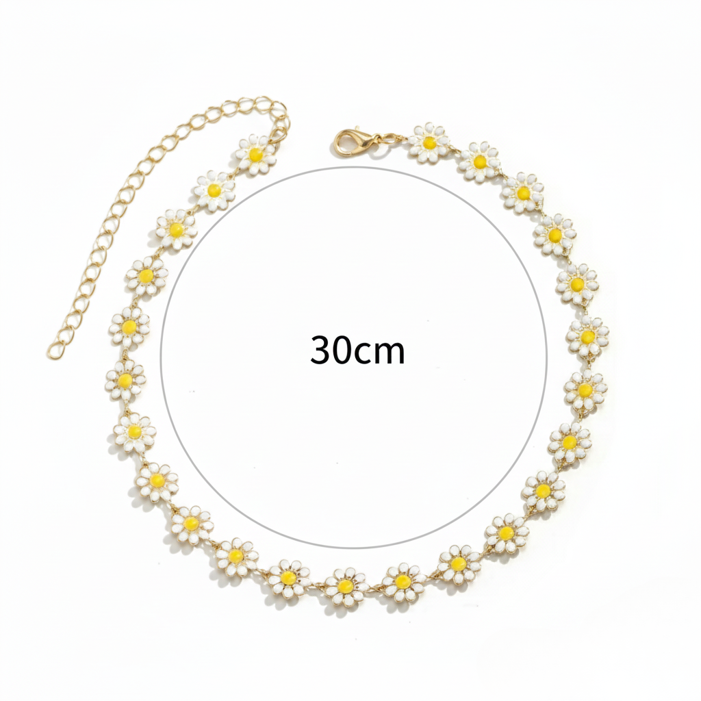 Aurelis Damen Choker Halskette Goldfarbe Gänseblümchen Blumen-Design Y2K 30cm