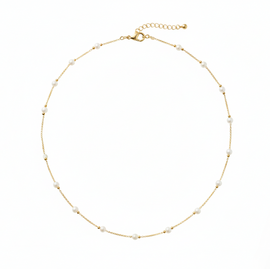 Aurelis Filigrane Perlen-Halskette – Zarter Perlen-Choker in Goldfarbe – Minimalistischer Damenmodeschmuck