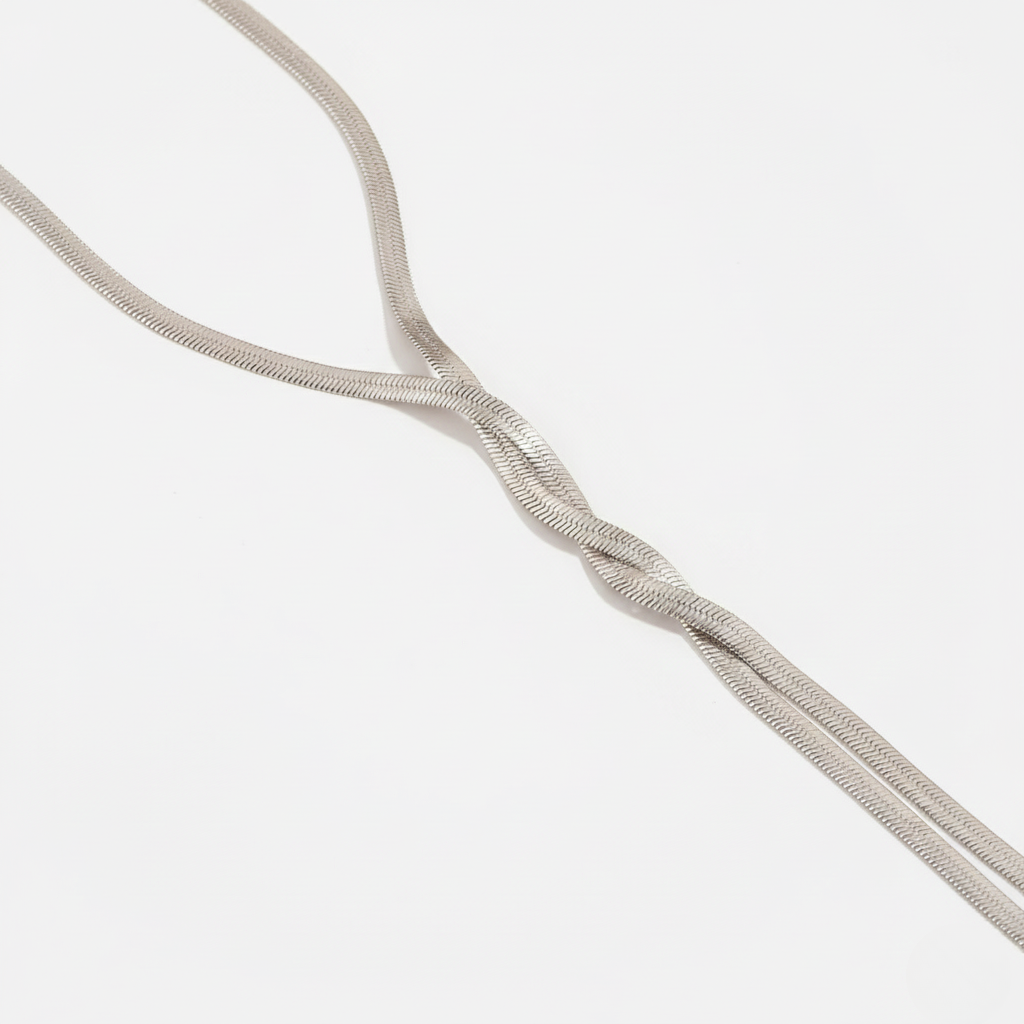 Aurelis Damen Y-Halskette flache Schlangenkette Goldfarbe Lariat-Design Elegant