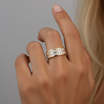 Aurelis Edelstahl Ring mit quadratischen Kristallen 8mm breites Band luxuriös Damen