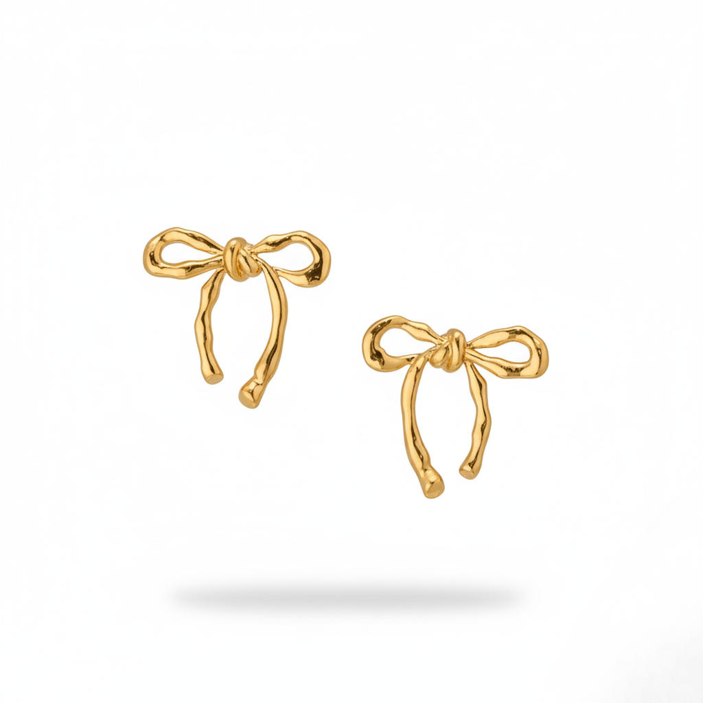 Schleifen-Ohrringe Goldfarbe Elegante Bow-Ohrstecker Vintage Coquette-Stil Damen