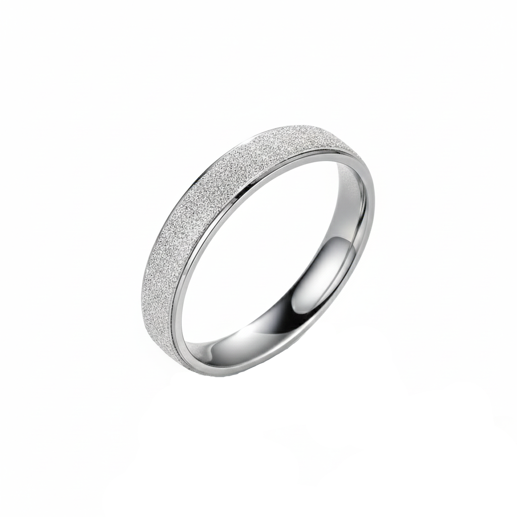 Frosted Bandring 4mm Silberfarbe Mattiert Sandmatt Edelstahl-Optik Damen