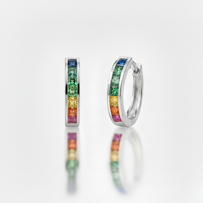 Aurelis Damen Huggie Creolen Goldfarbe Eternity Zirkonia Eckig Kanalbesatz