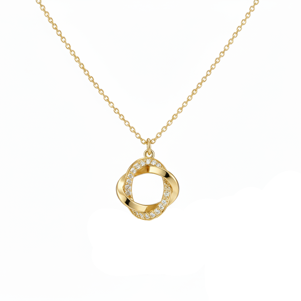 Aurelis Damen Halskette Goldfarbe verschlungene Ringe Anhänger Glasmosaik Elegant