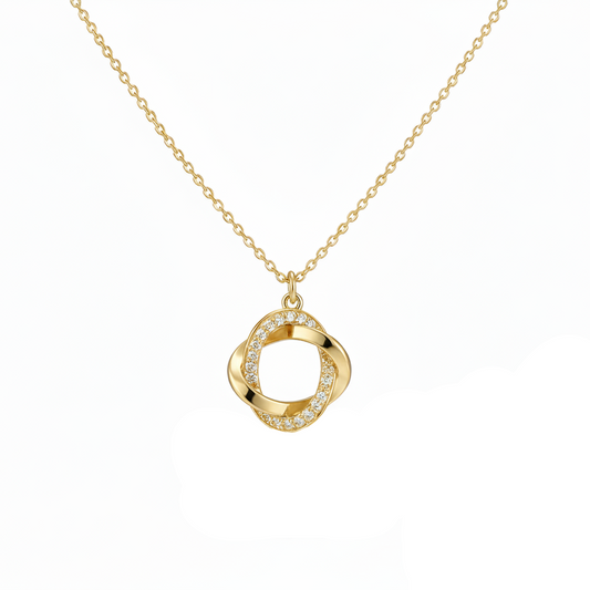 Aurelis Damen Halskette Goldfarbe verschlungene Ringe Anhänger Glasmosaik Elegant