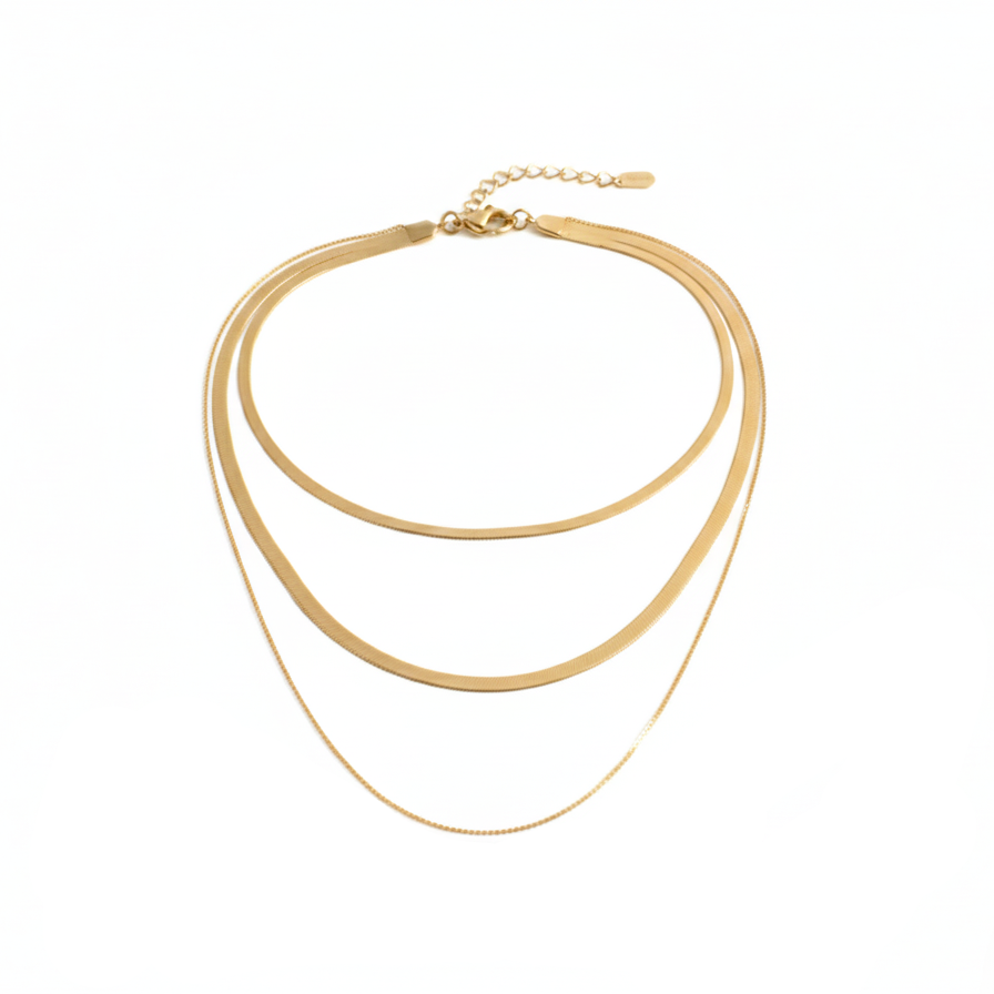 Elhan | Edel Layering Schlangenkette Goldfarben Set Halskette Mehrreihig