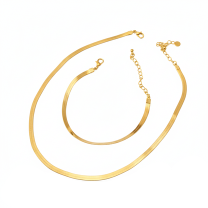 Aurelis Herringbone Schmuckset Goldfarbe Flache Schlangenkette & Armband Damen Minimalistisches Design