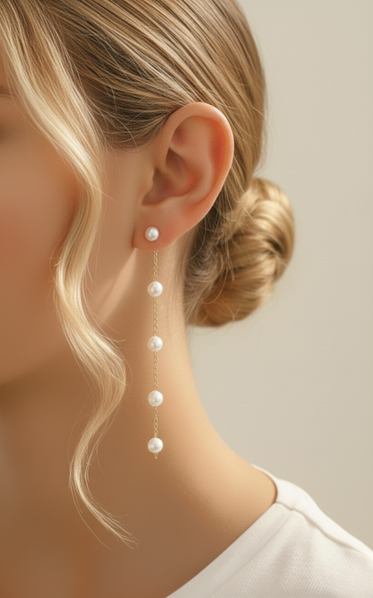 Aurelis Damen Hängeohrringe Lange Perlen-Optik Goldfarbe Hochzeit Drop Earrings 8.5cm