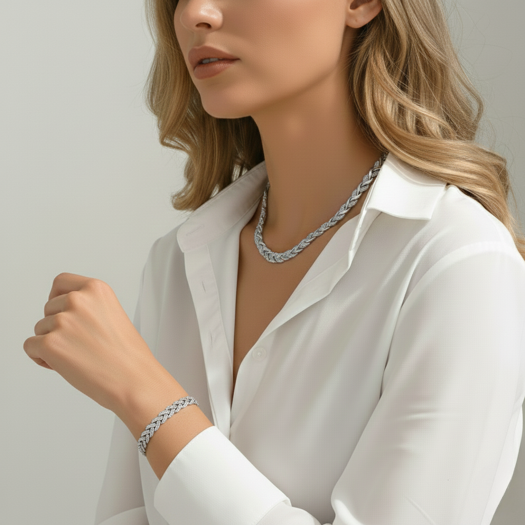 Aurelis Schmuckset Halskette & Armband Blatt-Design mit Strass Besatz Damen Set