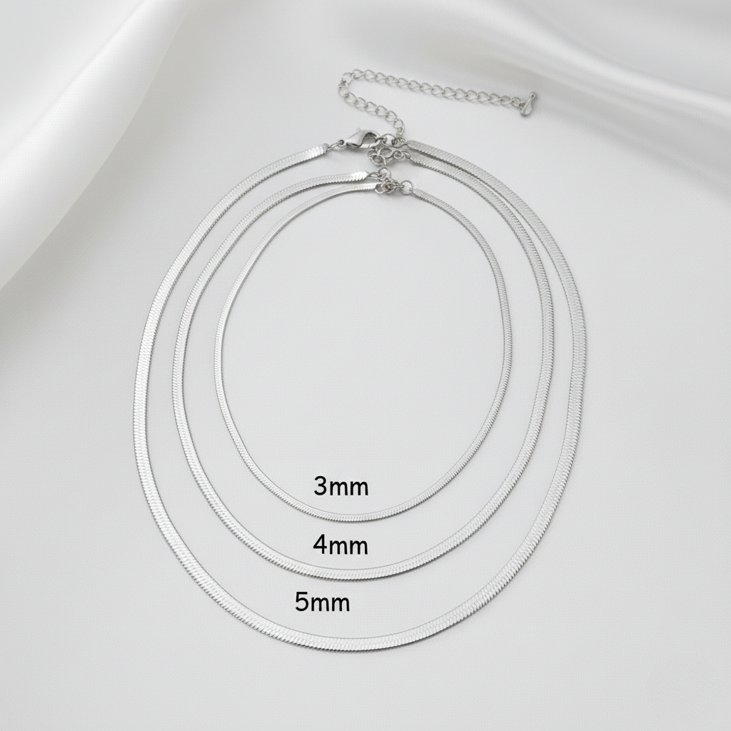 Aurelis Damen Schlangenkette Goldfarbe Edelstahl Flache Herringbone Halskette 3-5mm