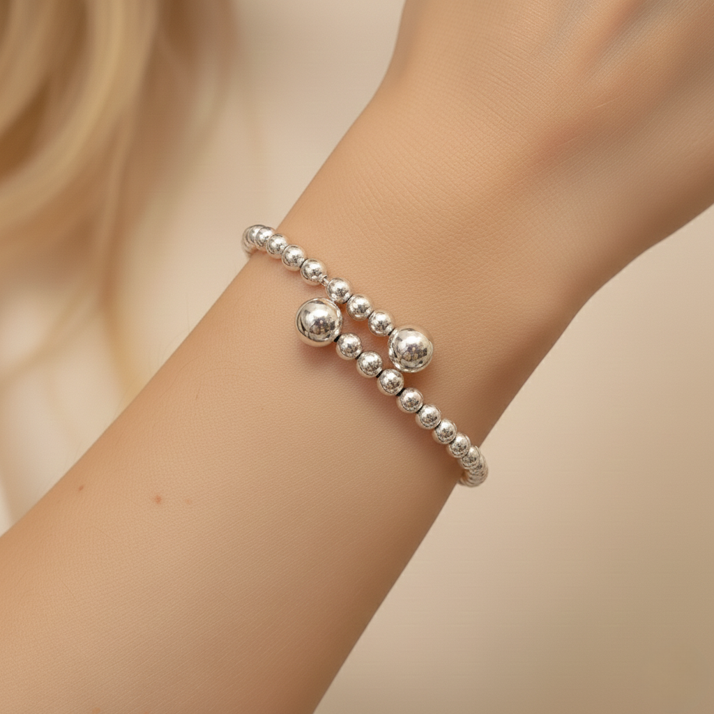 Aurelis Sphere Kugelarmband Silberfarbe Minimalistisch Bead-Bracelet Damen