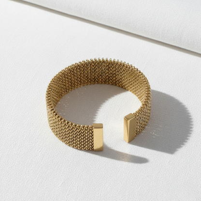 Aurelis Mesh-Armreif Geflochten 22mm Goldfarbe Edelstahl Breit Damen